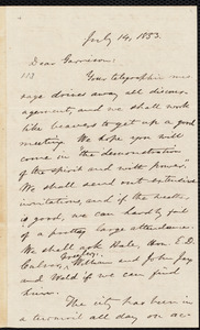 Letter from Oliver Johnson, [Place of publication not identified], to William Lloyd Garrison, July 14, 1853