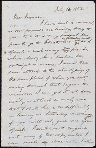 Letter from Oliver Johnson, [Place of publication not identified], to William Lloyd Garrison, July 16, 1853