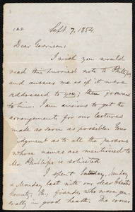 Letter from Oliver Johnson, [Place of publication not identified], to William Lloyd Garrison, Sept[ember] 7, 1854