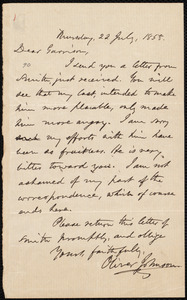 Letter from Oliver Johnson, [Place of publication not identified], to William Lloyd Garrison, 22 July, 1858