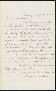 Letter from Francis Jackson, [Place of publication not identified], to William Lloyd Garrison, Jan[uar]y 13, [18]61