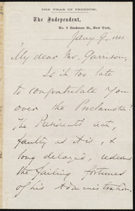 Letter from Theodore Tilton, New York, [N.Y.], to William Lloyd Garrison, Jan[uar]y 9, 1863