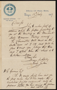 Letter from George Jackson, Glasgow, [Scotland], to William Lloyd Garrison, 18th July 1867