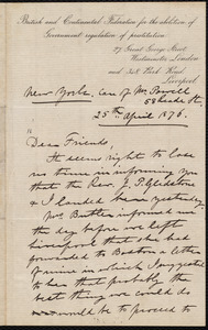 Letter from Henry Wilson, Liverpool, [England], 25th April 1876