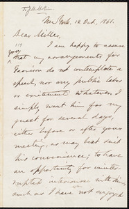 Letter from Oliver Johnson, New York, [N.Y.], to James Miller M'Kim, 12 Oct[ober], 1861