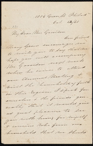 Letter from Sarah Pugh, Philad[elphi]a, [Pa.], to Helen Eliza Garrison, Oct[ober] 14 / [18]61