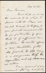 Letter from Oliver Johnson, [Place of publication not identified], to William Lloyd Garrison, Nov[ember] 11, 1861