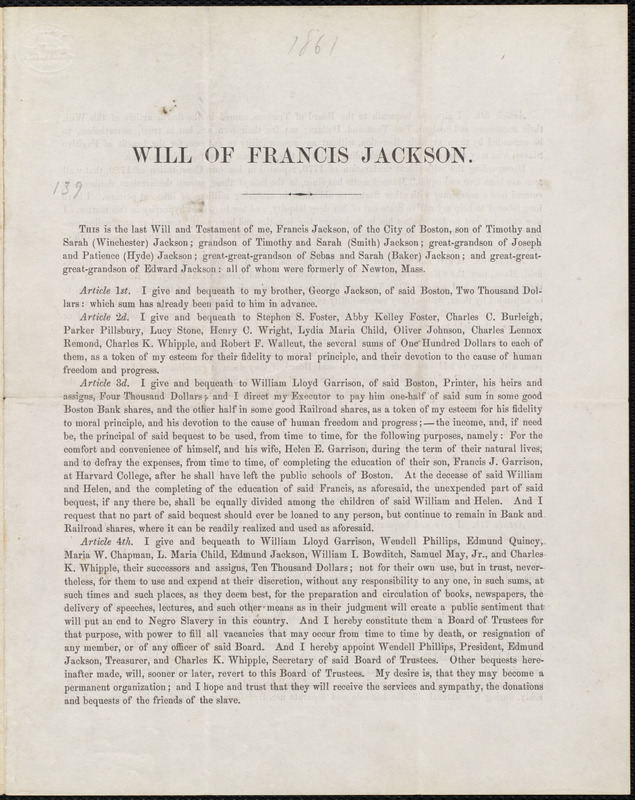 Will of Francis Jackson