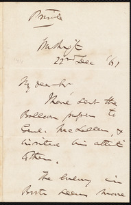 Letter from Charles Sumner, [Place of publication not identified], to William Lloyd Garrison, 22nd Dec[ember] [18]61