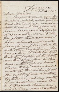 Letter from Samuel Joseph May, Syracuse, [N.Y.], to William Lloyd Garrison, Feb[ruary] 13, 1862