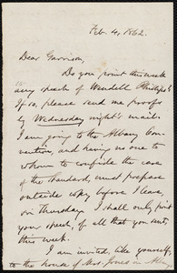 Letter from Oliver Johnson, [Place of publication not identified], to William Lloyd Garrison, Feb[ruary] 4, 1862