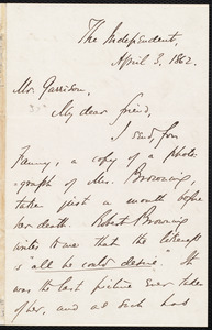 Letter from Theodore Tilton, [New York, N.Y.], to William Lloyd Garrison, April 3, 1862
