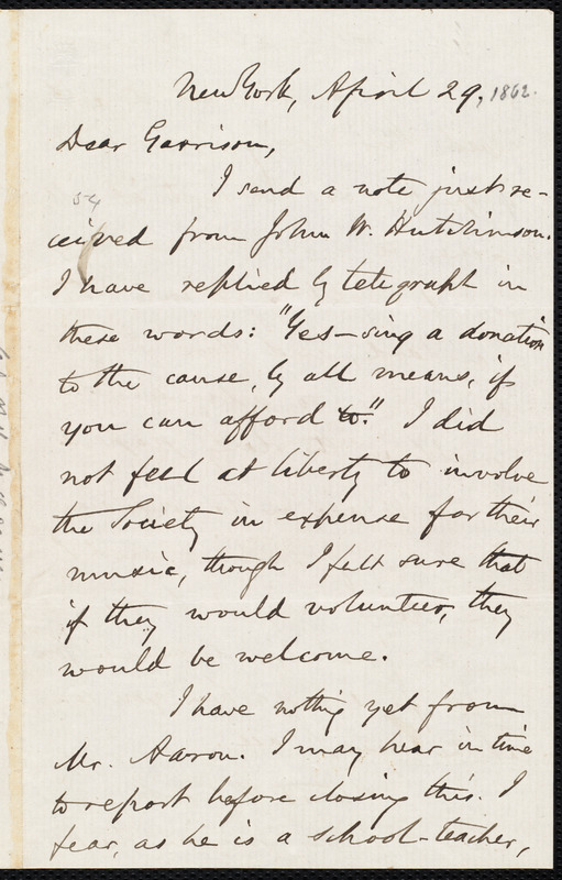 Letter from Oliver Johnson, New York, [N.Y.], to William Lloyd Garrison ...