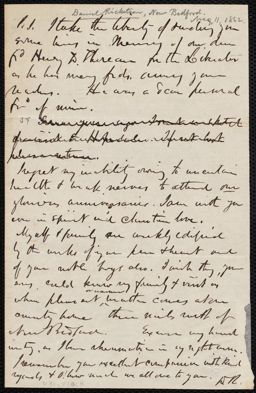 Letter from Daniel Ricketson, [New Bedford, Mass.], to William Lloyd ...