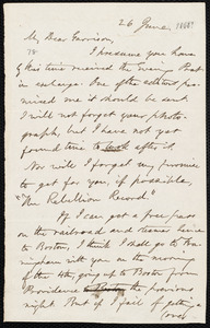 Letter from Oliver Johnson, [Place of publication not identified], to William Lloyd Garrison, 26 June, [1862?]
