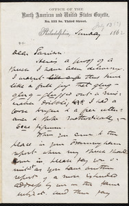 Letter from James Miller M'Kim, Philadelphia, [Pa.], to William Lloyd Garrison, [July 13, 1862?]