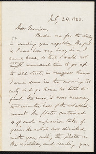 Letter from Oliver Johnson, [Place of publication not identified], to William Lloyd Garrison, July 24, 1862