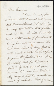 Letter from Oliver Johnson, [Place of publication not identified], to William Lloyd Garrison, Sept[ember] 25, 1862