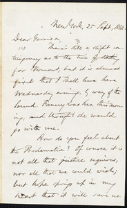 Letter from Oliver Johnson, New York, [N.Y.], to William Lloyd Garrison, 25 Sept[ember], 1862