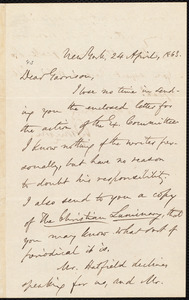 Letter from Oliver Johnson, New York, [N.Y.], to William Lloyd Garrison, 24 April, 1863