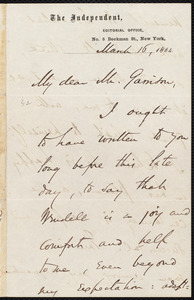 Letter from Theodore Tilton, New York, [N.Y.], to William Lloyd Garrison, March 16, 1864