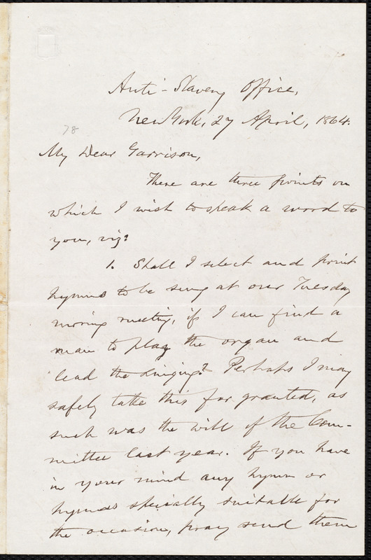 Letter From Oliver Johnson New York Ny To William Lloyd Garrison 27 April 1864 7889