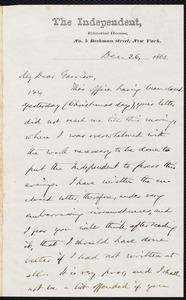 Letter from Oliver Johnson, New York, [N.Y.], to William Lloyd Garrison, Dec[ember] 26, 1865