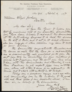 Letter from James Miller M'Kim, New York, [N.Y.], to William Lloyd Garrison, April 4, 1867