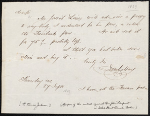 Letter from Samuel May, Jr., to Francis Jackson, Thursday eve 27 Sept. [1839]