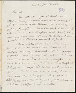 Letter from Samuel May, Jr., Leicester [Mass.], to Francis Jackson, Jan, 18, 1843