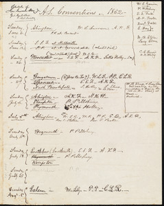 Schedule of Rev. Samuel May Jr. A.S. Conventions, 1852