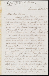 Copy of a letter from Samuel May, Jr., Lecester, to Caleb Stetson, Sept. 8, [18]54