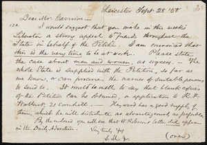 Letter from Samuel May, Jr., Leicester [Mass.], to William Lloyd Garrison, Sept 28 [18]58