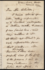 Letter from Samuel May, Jr., 21 Cornhill, Boston [Mass.], to David Lee Child, March 24/ [18]60