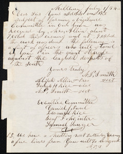 Letter from Citizens of Millbury [Mass.] to Theodore Parker, July 1 / [18]54