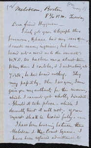 Letter from Samuel May, Jr., Melodeon, Boston, to Thomas Wentworth Higginson, 8 3/4 p.m. Tuesday, [31 May 1854]