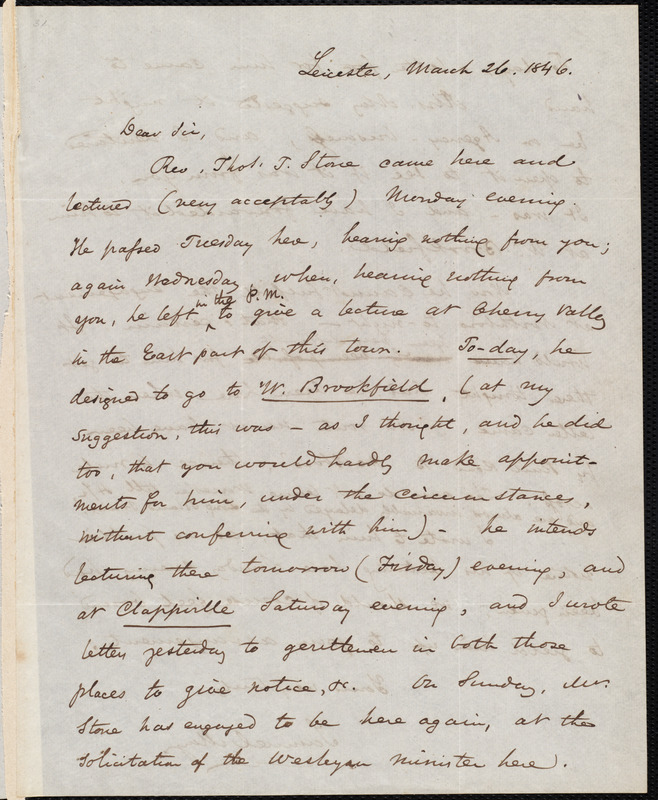 Letter from Samuel May, Jr., Leicester, to Loring Moody, March 26, 1846 ...