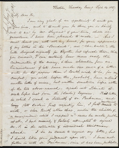 Letter from Samuel May, Jr., Boston, to Samuel Joseph May, Tuesday Eveng. Sepr. 14, 1847