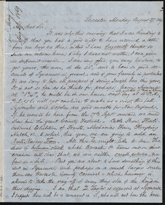 Letter from Samuel May, Jr., Leicester, to Samuel Joseph May, Monday August 27, 1849