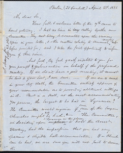 Letter from Samuel May, Jr., Boston (21 Cornhill), to Samuel Joseph May, April 23d, 1851