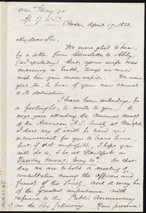 Letter from Samuel May, Jr., Boston, to Samuel Joseph May, April 17, 1853