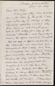 Letter from Samuel May, Jr., Boston, 21 Cornhill, to Samuel Joseph May, Dec. 21, 1859