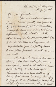 Letter from Samuel May, Jr., Leicester [Mass.], to William Lloyd Garrison, Friday p.m. Aug. 17, 1860