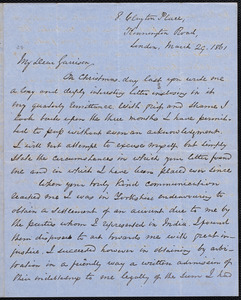 Letter from George Thompson, London (England), to William Lloyd Garrison, March 29, 1861