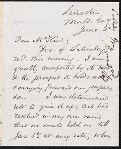 Letter from Samuel May, Jr., Leicester [Mass.], to James Miller M'Kim, Mond. Evg. June 3, [1861]