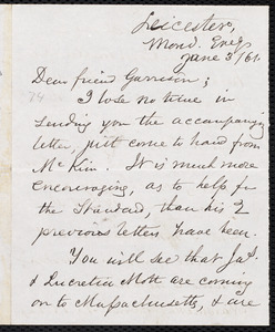 Letter from Samuel May, Jr., Leicester [Mass.], to William Lloyd Garrison, Mond. Eveg., June 3 / 18[61]