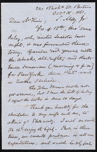 Letter from Samuel May, Jr., 221 Wash[ington] St., Boston [Mass.], to James Miller M'Kim, Oct[ber] 18, 1861