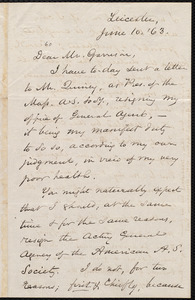 Letter from Samuel May, Jr., Leicester [Mass.], to William Lloyd Garrison, June 10, [18]63