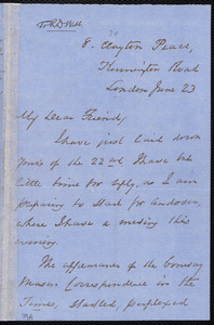 Letter from George Thompson, London [England], to Richard Davis Webb, June 23, [1863]