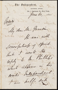 Letter from Theodore Tilton, No. 5 Beekman St., New York [N.Y.], to William Lloyd Garrison, June 30, 1864